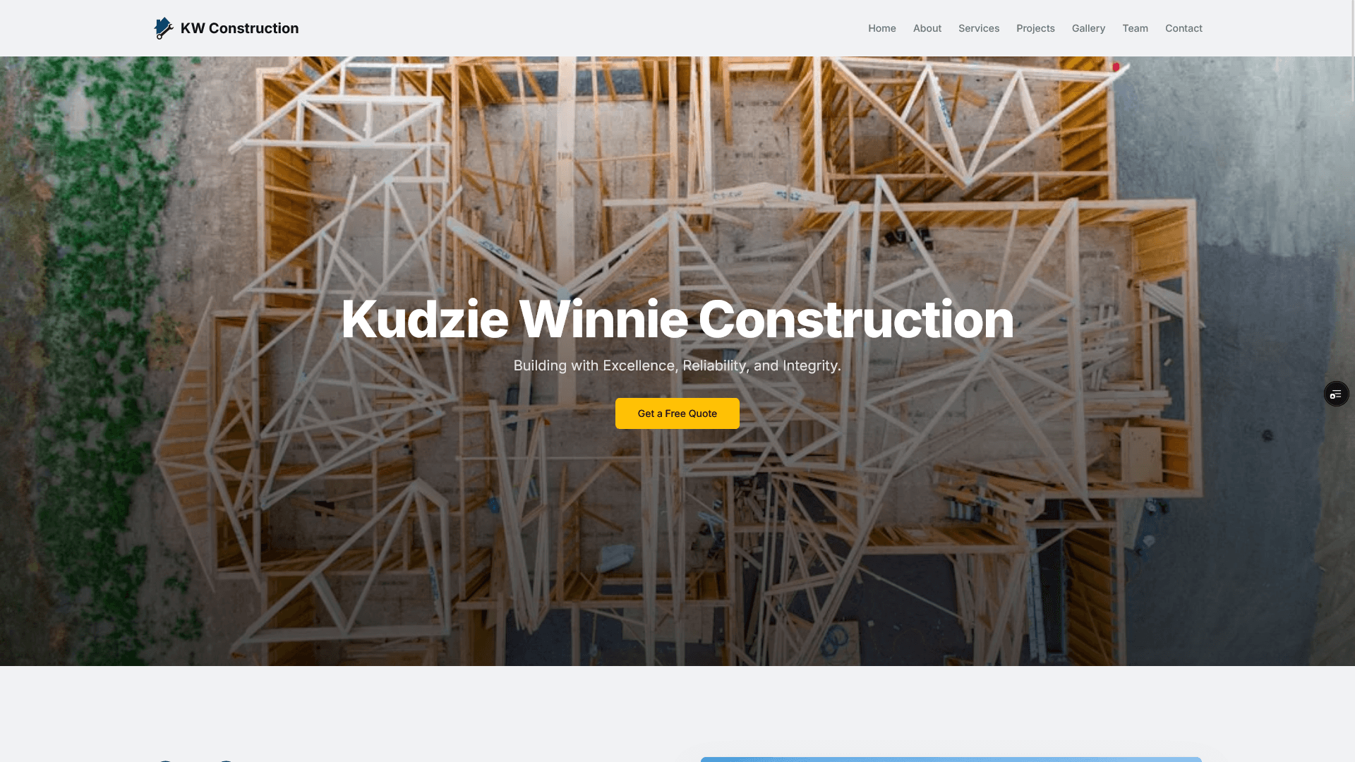 Kudzi Winnie Construction website on desktop