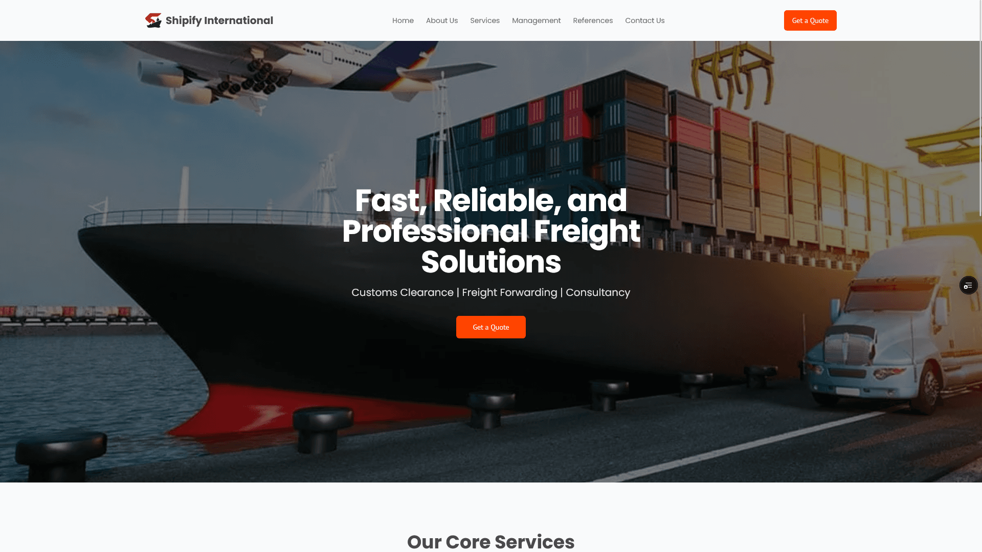 Shipify International website on desktop